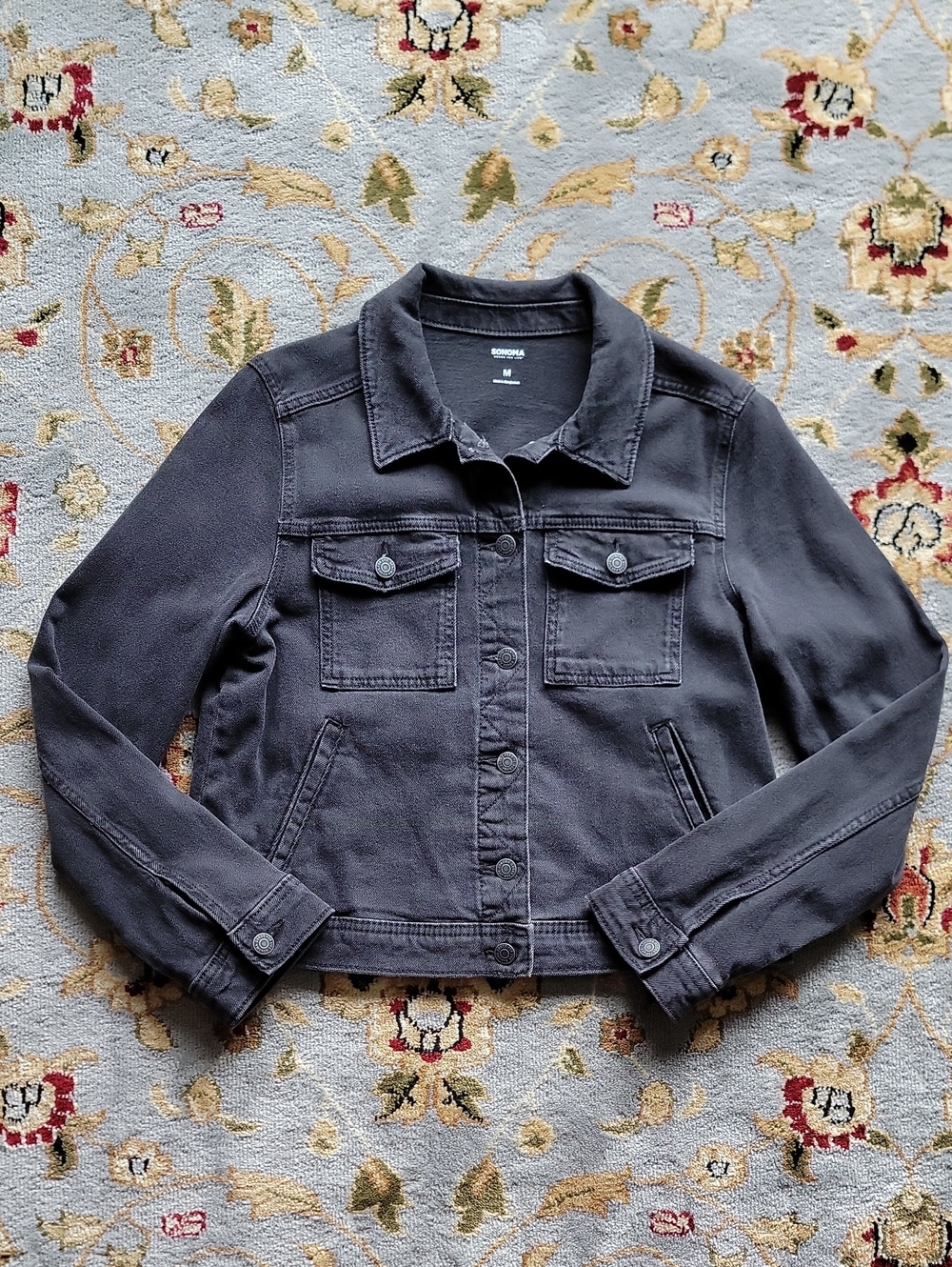 Sonoma Charcoal Black Denim Jacket with Button Front MEDIUM